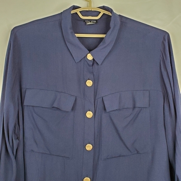 City Chic Long Sleeve Tunic Size XL/22 Button Front Blouse with Pockets Viscose - Picture 2 of 14